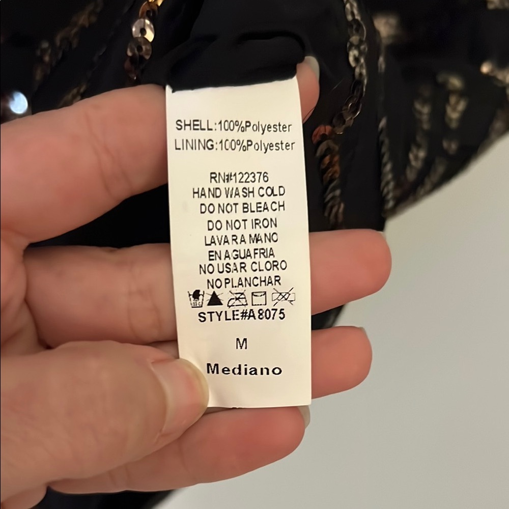 Mustard Seed Sequin Sheath Mini Dress Black and Gold - Women’s Size Medium - Picture 17 of 17